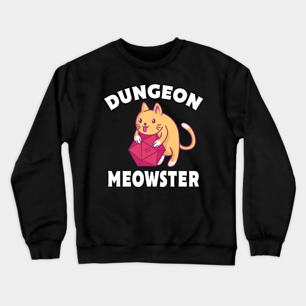 Dungeon Meowster Cat Polyhedral Gift Crewneck Sweatshirt by Delightful Designs